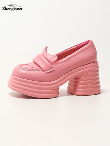 Zeng Laobier Womens Fashion Single Shoes Ultra High Heels round Toe Leather Waterproof Platform Spring Autumn Season Footwear