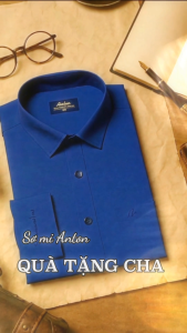 Áo Sơ Mi Nam Công Sở Dài Tay Thương Hiệu Anton Vải Cotton Xanh Đậm Trơn Có Túi -XA13