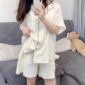 Bộ Đồ Ngủ Cotton Mùa Hè Cho Nữ Tay Ngắn Rộng Rãi Mỏng Dễ Thương Phong Cách Ngọt Ngào Quần Short Mặc Nhà Cho Thanh Thiếu Niên