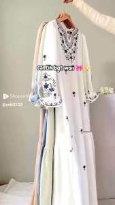 Linen Dress Maxy Terbaru 2025 Kombinasi Bordir Dan Tali Pinggang Terpisah Ukuran M - L - XL - XXL / Dress Muslim Wanita Terbaru Bahan Polo Linen Motiv Bordir Bunga Cantik LD 100CM-120CM Tinggi Dress 138cm-140cm + Dress Kondangan PerempuanTerbaru 2025