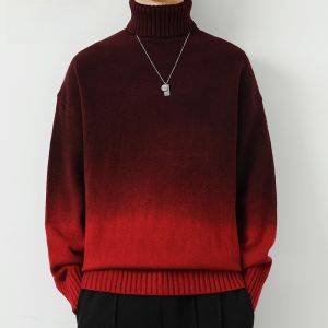 HENGYUANXIANG | Gradient Color Thickened High Collar Knitted Sweater For Men Warm Autumn Winter Fashionable City Style Long Sleeve Soft Comfortable