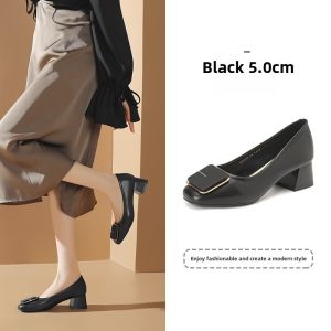 Red Dragonfly Black Chunky Heel Womens Shoes Comfortable Commute Fashion Single Shoes Easy to Wear Synthetic Leather Upgraded Version