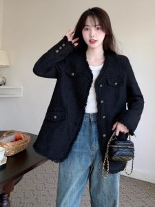 WANGGONGZHU | Princess Style Short Quilted Jacket Womens Fashionable Frayed Hem Large Size Casual Open Cardigan Autumn New Arrival