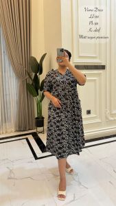 VIONA DRESS PENDEK//DASTER DAILY MOTIF BUNGA//DRESS SAKU SAMPING