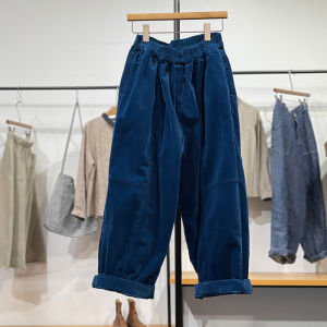 Retro Hong Kong Style Creative Patchwork Solid Color Elastic Waist Corduroy Casual Pants New Arrival Autumn Season