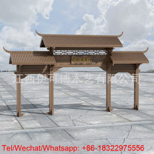 Chinese traditional wood frame gatehouse wooden gate towerlandscape ancient archway gate Chinese wooden pergolamemorial archwayChinese architecture timber frame pavilionwooden gazebo with Chinese roof tile