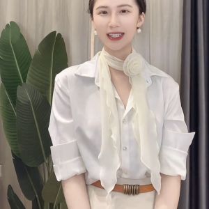 Khăn Choàng Lụa Mỏng Hoa Hồng Màu Trơn Cho Nữ Mùa Hè Xuân Thu Đa Năng Che Cổ Chống Lão Hóa Thời Trang Khăn Choàng Phong Cách Hàn Quốc