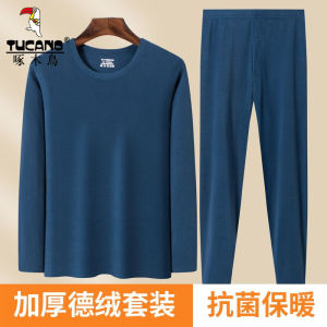 TUCANO เดอร์แคชเมียร์ชุดเสื้อชั้นในเก็บความร้อนด้วยตนเองสำหรับผู้ชายฤดูใบไม้ร่วงและฤดูหนาวเสื้อซับในกันหนาวผ้าขนสองหน้ากางเกงฤดูใบไม้ร่วง