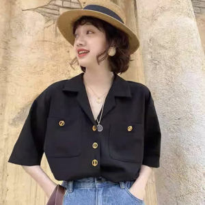 YAOMUHUA | French Style Black Short Sleeve Casual Shirt Summer Occasional Business
