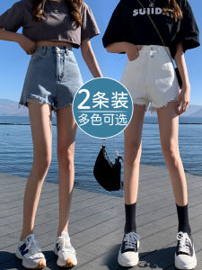 High Waist Slimming Denim Shorts Womens Summer Trendy A-Line Hole Thin Model Hot Pants Cotton Elastic Fabric Wide Leg Pants