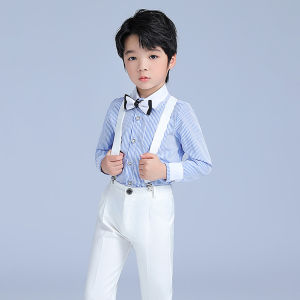 lontakids 2-14 Years Toddler Kids Boys 4Pcs(Pink/Blue Stripe Shirt+Bowtie+Suspender+White Pants) Wedding Birthday Gentleman Clothes Set Formal Wear Boy Outfit For Wedding Size 14 Dresses - Lazada