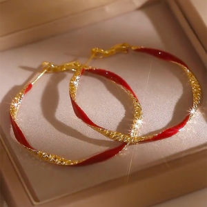 2024 New Arrival Accessible Luxury Fancy Red Oil Dripping Western Style Hoop Earrings Exaggerated Temperamental Big Ear Ring Silver Pin Earrings
