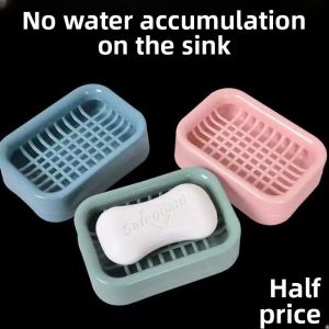Portable Large Size Soap Dish with Lid Draining Double Layer New Model for Bathroom Student Dormitory Soap Box
