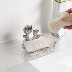 Hộp Đựng Xà Phòng Gốm Sứ Sang Trọng Có Họa Tiết Hoa Thiết Kế Sáng Tạo Không Cần Khoan Giá Đỡ Xà Phòng Cao Cấp Dụng Cụ Vệ Sinh Cá Nhân