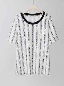 plus Size Slimming Striped Short Sleeve T-Shirt Womens Fashionable Summer Top Casual Commute Style Regular Length round Neck