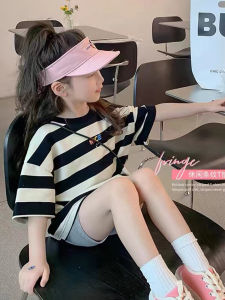 Áo Thun Trẻ Em Cổ Tròn Tay Ngắn Mùa Hè Mới Mỏng Rộng Rãi Họa Tiết Sọc Thường Ngày Cho Bé Gái