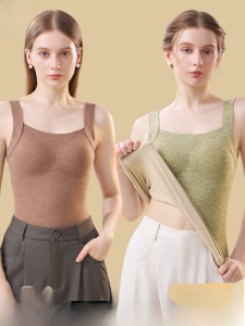 MiiOW | Áo ba lỗ lót lông cừu dày ấm áp cho nữ Áo lót mùa đông 2024 Áo khoác polyester nguyên chất có cổ chữ V màu trơn