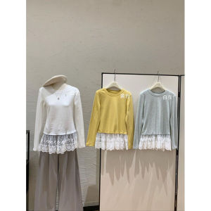 Sweet Layered Lace T-Shirt Dress Long Sleeve Patchwork Skirt Style Womens Fashion Spring 2025 Korean Style Blouse Top