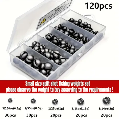 60/120pcs Fishing Weights KitPremium Split Shot Sinkers with 5 Versatile Sizes Round Removable Design Perfect for Freshwater