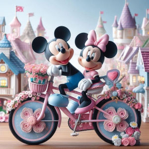 1 piece - Potdemiel-5D-DIY - Flocking cloth - Special drill - Diamond painting set - Mickey bicycle - Diamond art