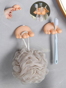 2pcs Fun Creative Thumb And Toe Hooks Bathroom Cute Storage Rack Ok Hand Suction Cup Storage Toothbrush Rack Thread Organizer