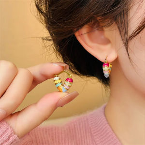 Rainbow Enamel Metal Heart shaped Pendant Drop Earrings New For Womens Fashion Ear Accessories