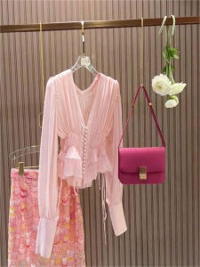 SHUAIYUE | V-Neck Long-Sleeved Thin Fitting Elegant Blush Blouse