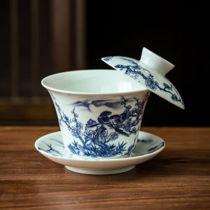 Small Single Ceramic Blue And White Porcelain Tea Bowl Chinese Style Gongfu Tea Set for Home Use Rotating Lid Tea Cup