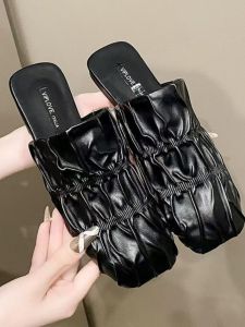 French Style Half Slippers Women Summer Outdoor Wear New Folded Mule Slip-On Flat Bottom Sandals Korean Version Youth Wear