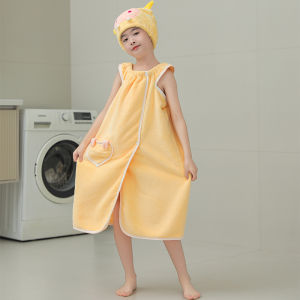 Childrens Bath Towel Robe Wearable Cotton Polyester Fiber Home Use Absorbent Vest Skirt Bath Towel for Girls Large Size