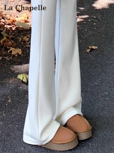 กางเกงขายาวทรงหลวมผ้าถักนิตติ้งคอตตอนผสมขนแกะสำหรับผู้หญิง La Chapelle กางเกงขายาวทรงหลวมเอวสูงฤดูใบไม้ร่วง/ฤดูหนาว