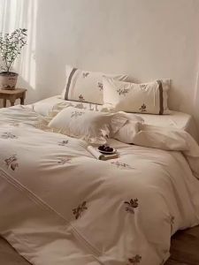 Kiss Dear | Comfortable Sleep Spring Summer Woven Cotton Linen Embroidery Flower Korean Lace Cottage Style Luxury Bedding Set
