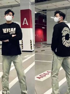 Heavy Weight 100% Pure Cotton Long Sleeves T-shirt Mens Spring & Fall Fashion Letters Print Male and Female Couples Wear Loose Bottoming Shirt Fashion