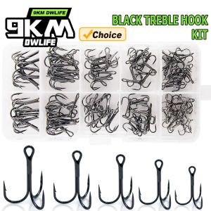 9KM Black Treble Hook Kit 50-150pcs Fishing Hook Black Nickle Hard Lure Replace Hook for Trout Bass Catfish Freshwater Saltwater