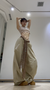 American Retro Jazz Dance Sport Pants Women Summer Lazy Kpop Dance Quick Dry Pants Shiny Belt Design Paratrooper Pants