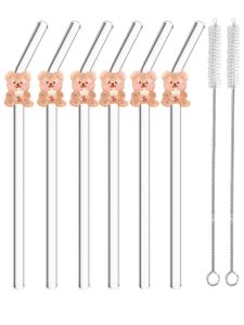 4/6PCS Cartoon Rabbit/bear Glass Straw Transparent Bendable Drinkware for Smoothie & Cocktail Reusable Party Supply.