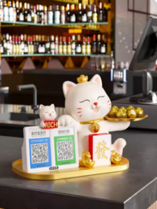 Money Attracting Cat QR Code Decoration Cashier Counter Store Front Decor New Store Opening Gift Resin Craft Cartoon Style