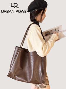 UR High Quality Soft Leather Commuter Tote Large Bag Retro Versatile High Capacity Handbag Single Shoulder Mother Daughter Bag Women