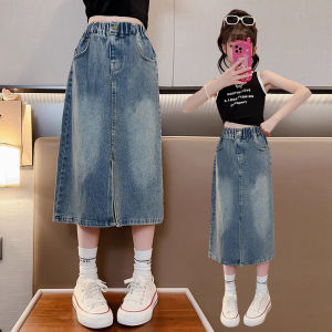 Girls Knee-Length Denim Skirt Spring Autumn Summer Fashion Korean Style Half Body Skirt for Medium And Large Children