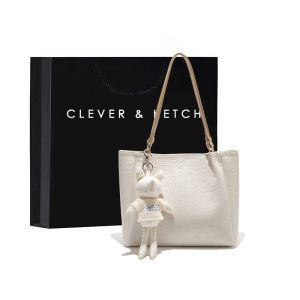 Clever&Ketch Fashionable Cute Bear Pendant Womens Tote Bag PU Leather British Style Shopping Bag Shape Single Shoulder Handbag
