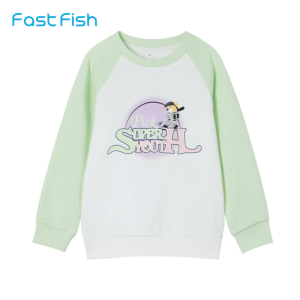 Kids round Neck Long Sleeve Sweatshirt Spring Autumn New Style Color Block Fun Shoulder Sleeve Base Shirt Boys Girls Clothing