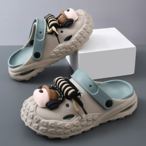 Mens 2025 New Hole Shoe Outdoor Anti-Slip Beach Head Cover Thick Bottom Fashionable Wearing Sensation Tire Slippers