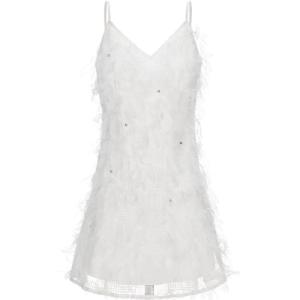 TAMMY TANGS | Sugar Power Fringe Tulle Diamond Decorated Mini Dress High Waist Slimming Strap Dress Womens City Walk Daily Wear Work Party
