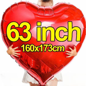 63Inch Super Large Heart Shaped Balloon Oversize Love Heart Valentines Day Aluminum Film Balloon Romantic Red Pink Birthday Wedding Party Supplies Atmosphere Props