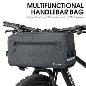 WEST BIKING 6.2L Multifunctional Waterproof Bicycle Handlebar Bag with Shoulder Strap & Reflective Strip Front Bike Bag for MTB