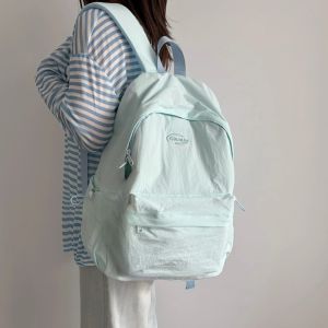 Waterproof High School Backpack for Girls College Students Class Traveling Dual Shoulder Pure Color Korean Style Hiking Bag