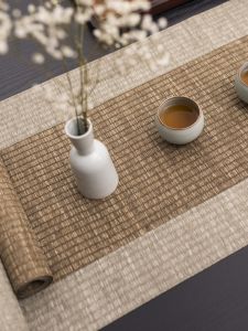 New Chinese Style Zen Bamboo Mat Tea Ceremony Table Flag Waterproof Grass Woven Tea Pad Set Home Decorative Tablecloth