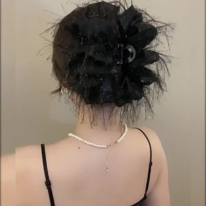 Kẹp Tóc Lưới Đen Dành Cho Nữ Với Thiết Kế Hoa Kẹp Càng Cua Tinh Tế Dùng Cho Tóc Đuôi Ngựa Thường Ngày Và Các Sự Kiện Trang Trọng