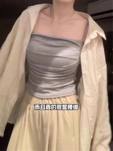 เรียบหรู พับ ไม่มีสาย เสื้อกั๊ก ผู้หญิง เสื้อฐานสวมด้านในใหม่ ทรงสี่เหลี่ยม ปกเสื้อ สลิง ฤดูร้อน 2024 สีบริสุทธิ์ วัสดุ 100% อื่นๆ