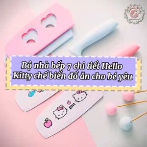 Bộ dao thớt chế biến đồ ăn dặm cao cấp cho bé Hello Kitty 7 món Misan 7 món Mum Bebe 4 món chất liệu thép không gỉ kháng khuẩn